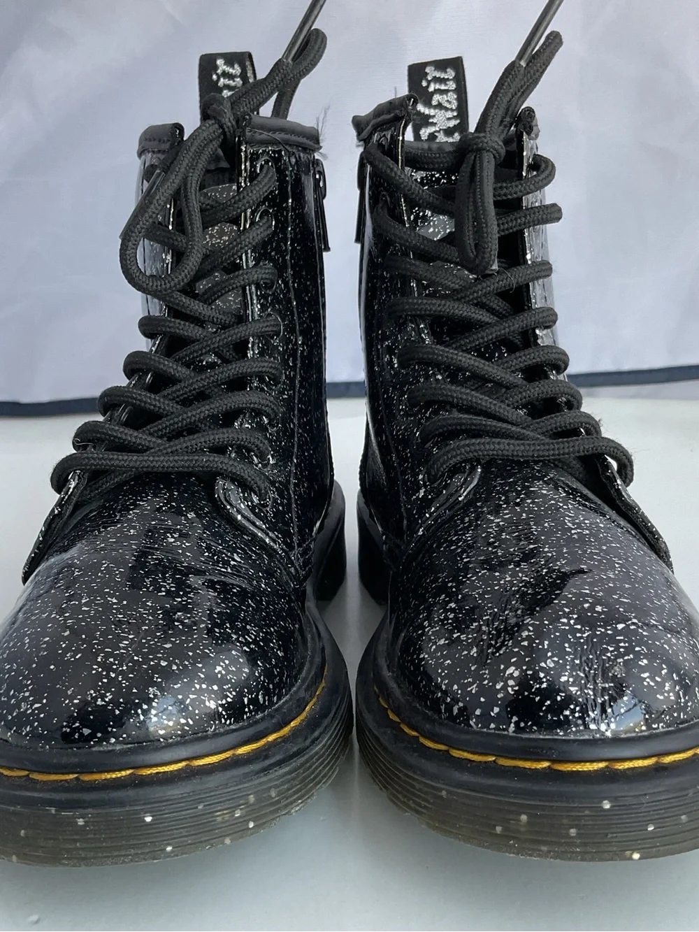 Dr Martens 1460 Cosmic Glitter Sparkles Black Patent Leather Boots Kids Size 1